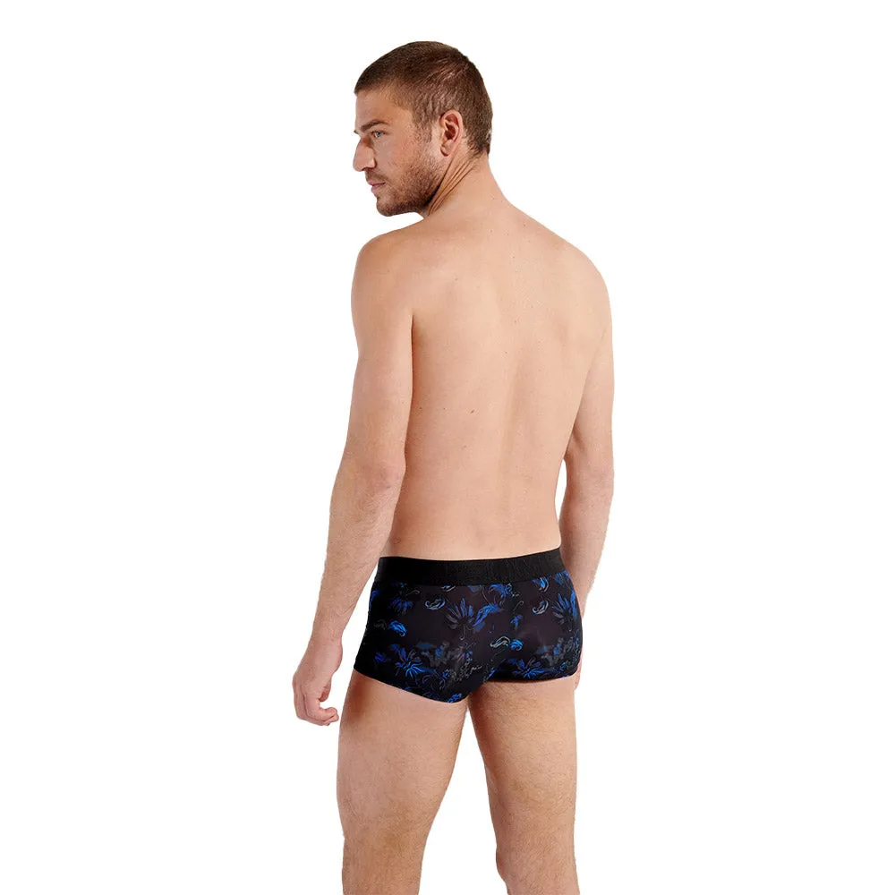 Temptation Blue Flowers Boxer Trunk, Black