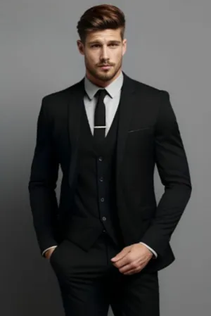 Three piece black suit for men