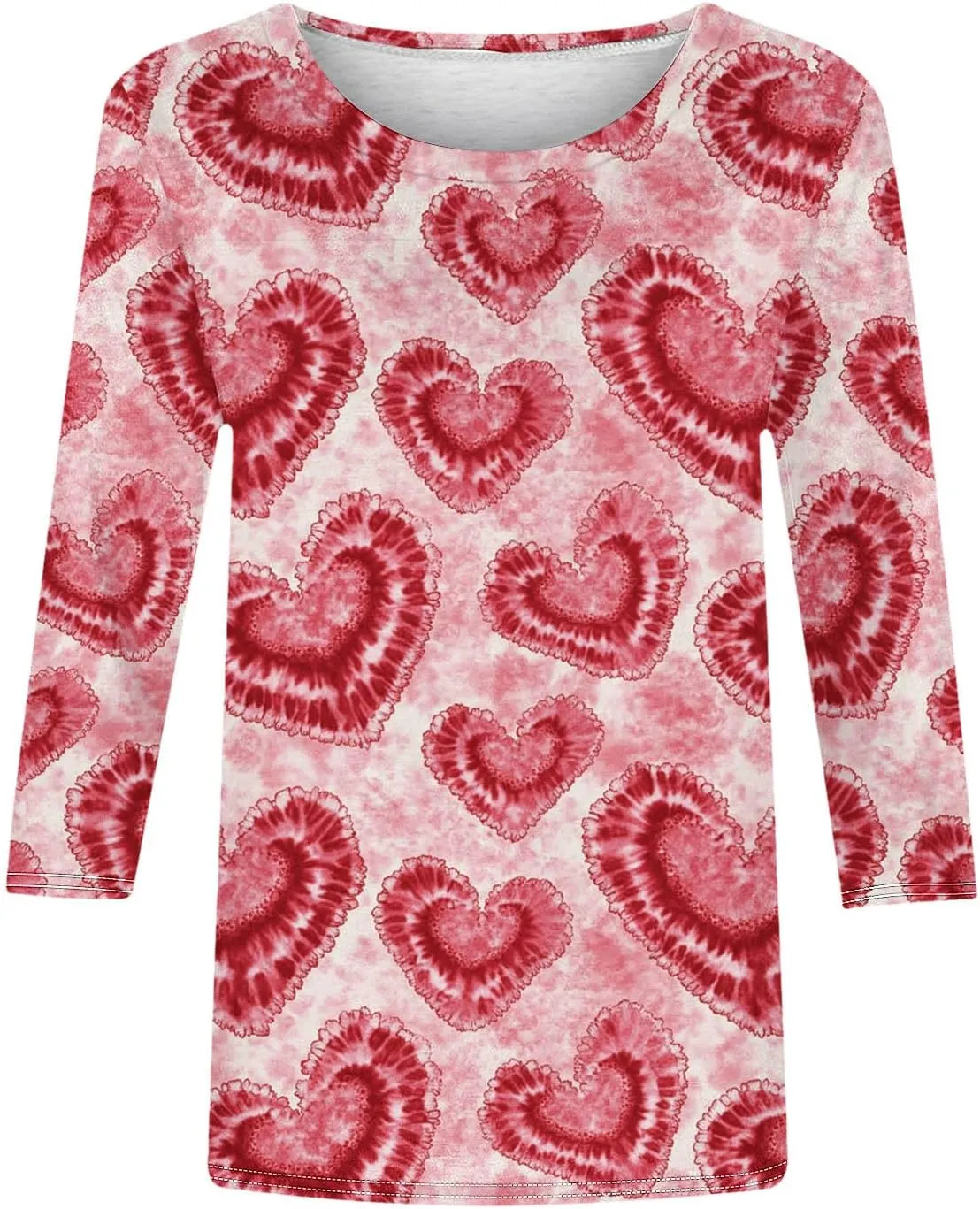 Tie Dyed Hippie Heart Shirts Womens Tops Tshirts Three Quarter 3/4 Sleeve Cute Tees Hip Hop Streetwear Apparel Clothes