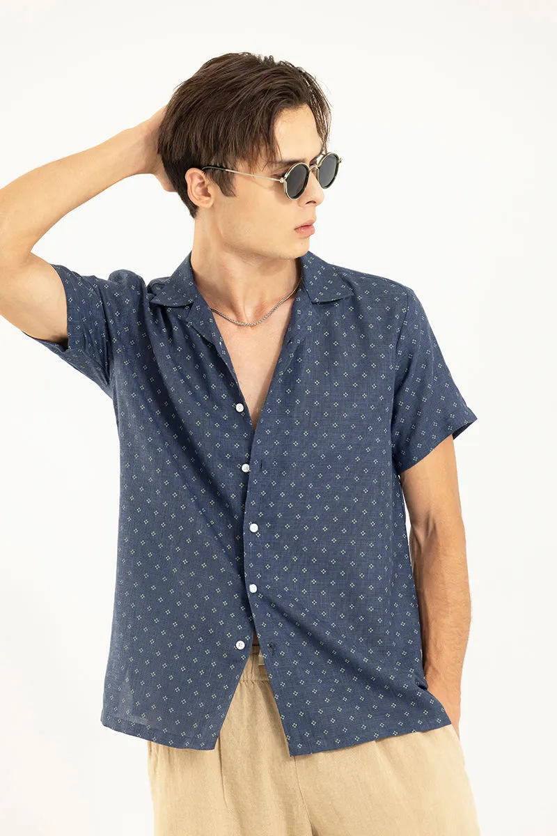 Tiny Star Flower Navy Linen Shirt