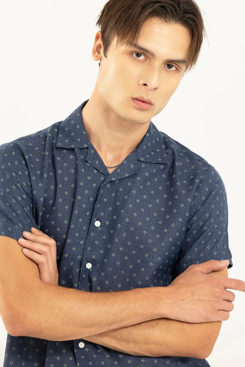Tiny Star Flower Navy Linen Shirt