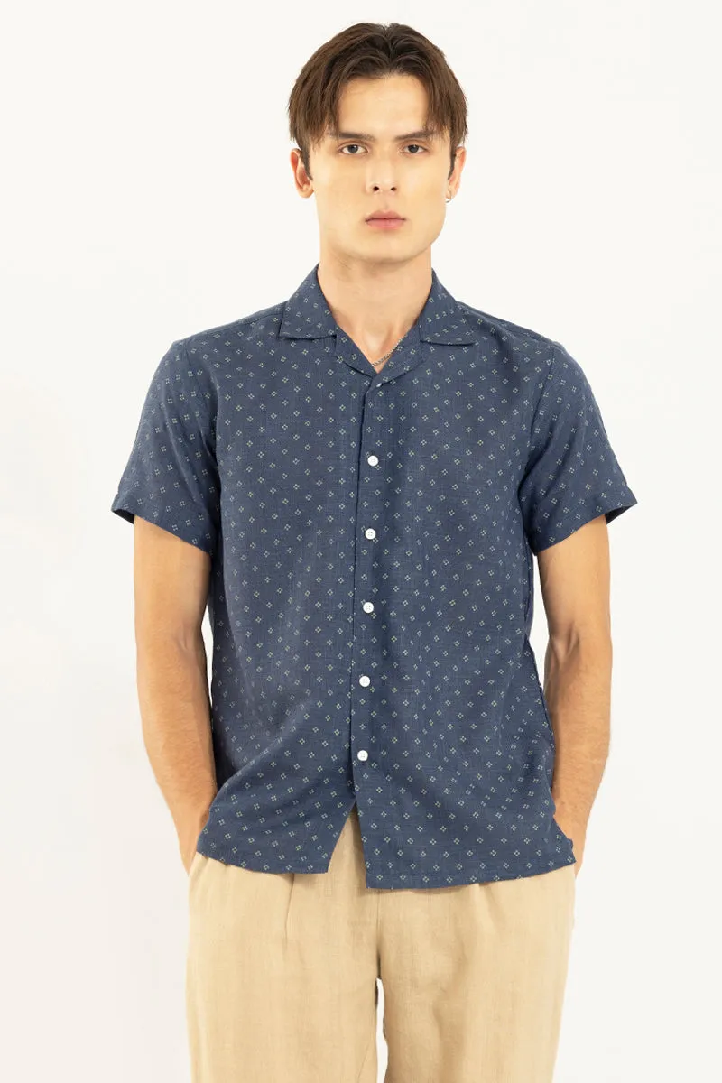 Tiny Star Flower Navy Linen Shirt