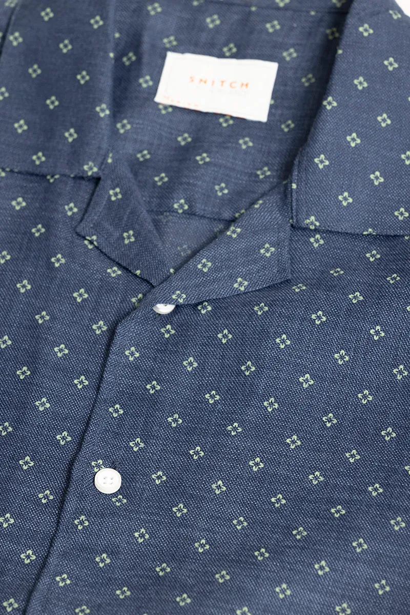 Tiny Star Flower Navy Linen Shirt