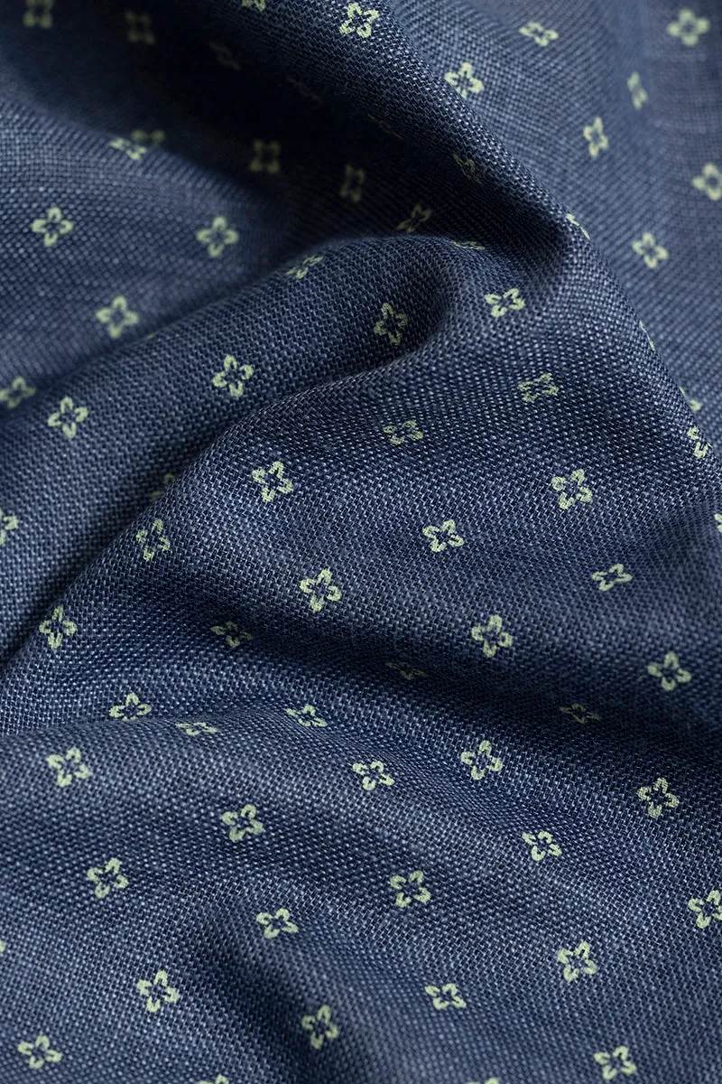 Tiny Star Flower Navy Linen Shirt