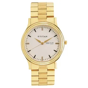 Titan Karishma Men's Watch Analog White Dial with Gold Stainless Steel Band, 1650YM03