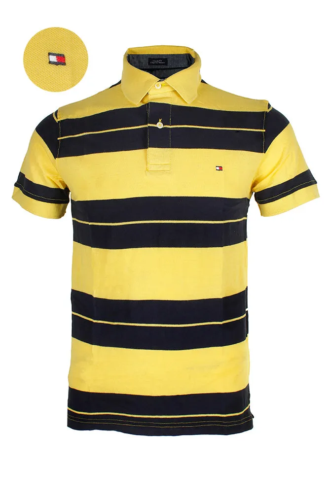 Tommy Hilfiger Men's Short Sleeve Striped Custom Fit Mesh Polo Shirt