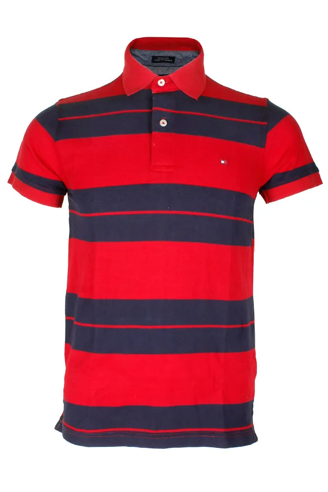 Tommy Hilfiger Men's Short Sleeve Striped Custom Fit Mesh Polo Shirt