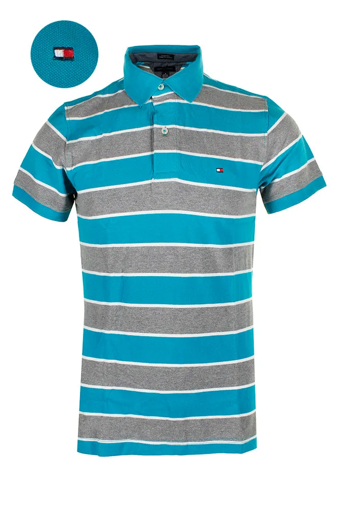 Tommy Hilfiger Men's Short Sleeve Striped Custom Fit Mesh Polo Shirt