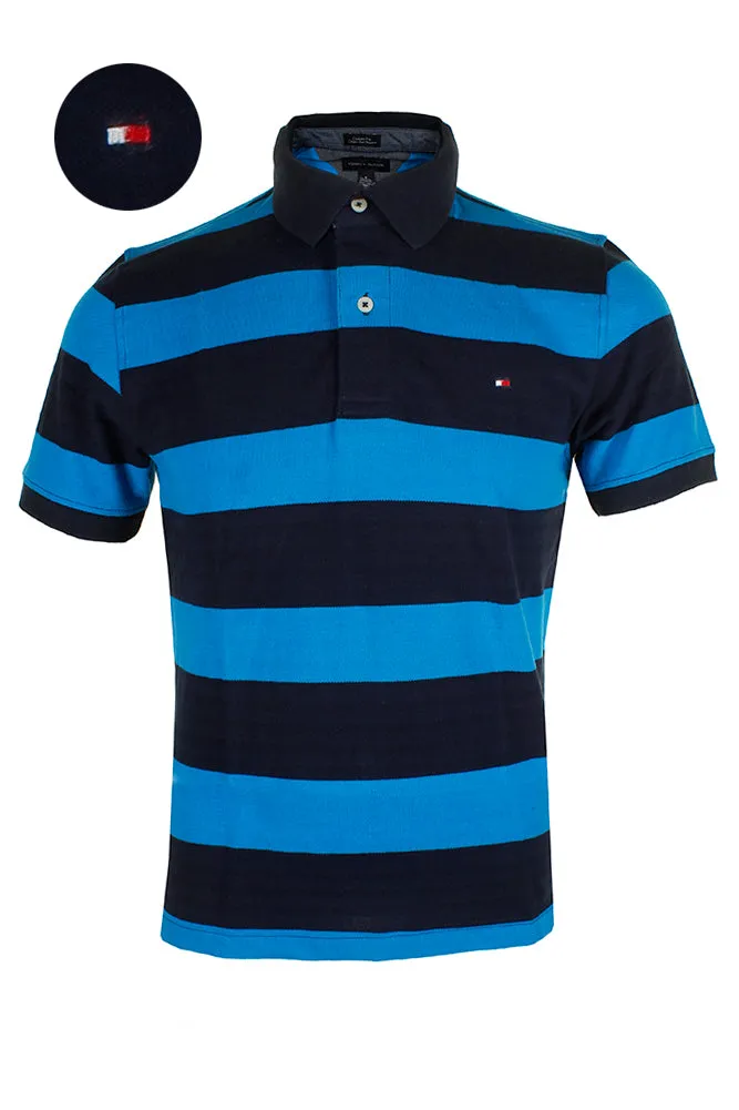 Tommy Hilfiger Men's Short Sleeve Striped Custom Fit Mesh Polo Shirt