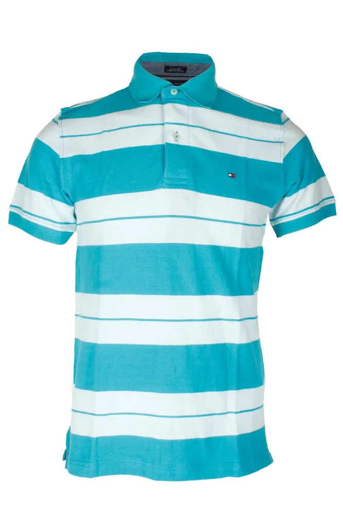Tommy Hilfiger Men's Short Sleeve Striped Custom Fit Mesh Polo Shirt