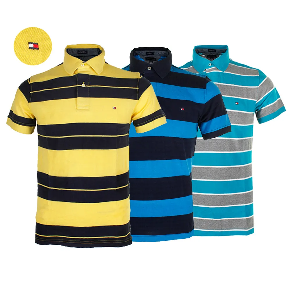 Tommy Hilfiger Men's Short Sleeve Striped Custom Fit Mesh Polo Shirt