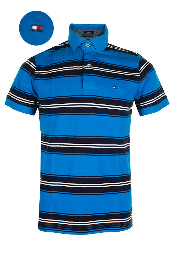 Tommy Hilfiger Men's Short Sleeve Striped Custom Fit Polo Shirt