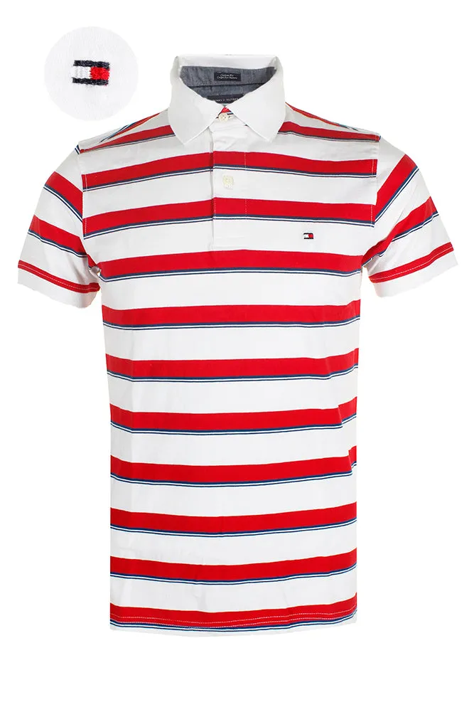 Tommy Hilfiger Men's Short Sleeve Striped Custom Fit Polo Shirt