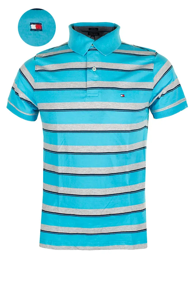 Tommy Hilfiger Men's Short Sleeve Striped Custom Fit Polo Shirt