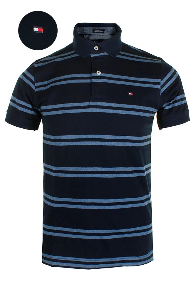 Tommy Hilfiger Men's Short Sleeve Striped Custom Fit Polo Shirt