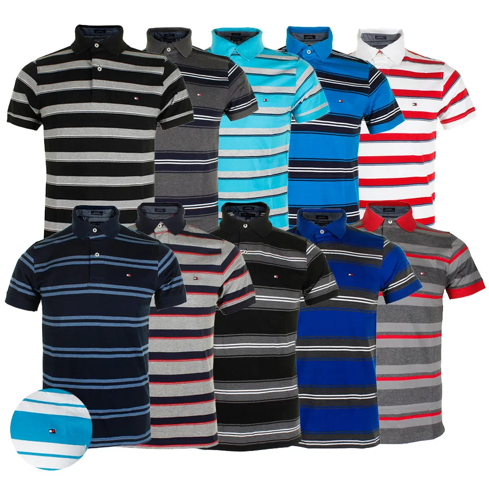 Tommy Hilfiger Men's Short Sleeve Striped Custom Fit Polo Shirt
