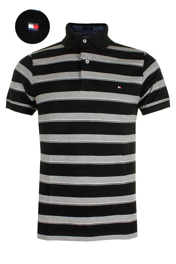 Tommy Hilfiger Men's Short Sleeve Striped Custom Fit Polo Shirt