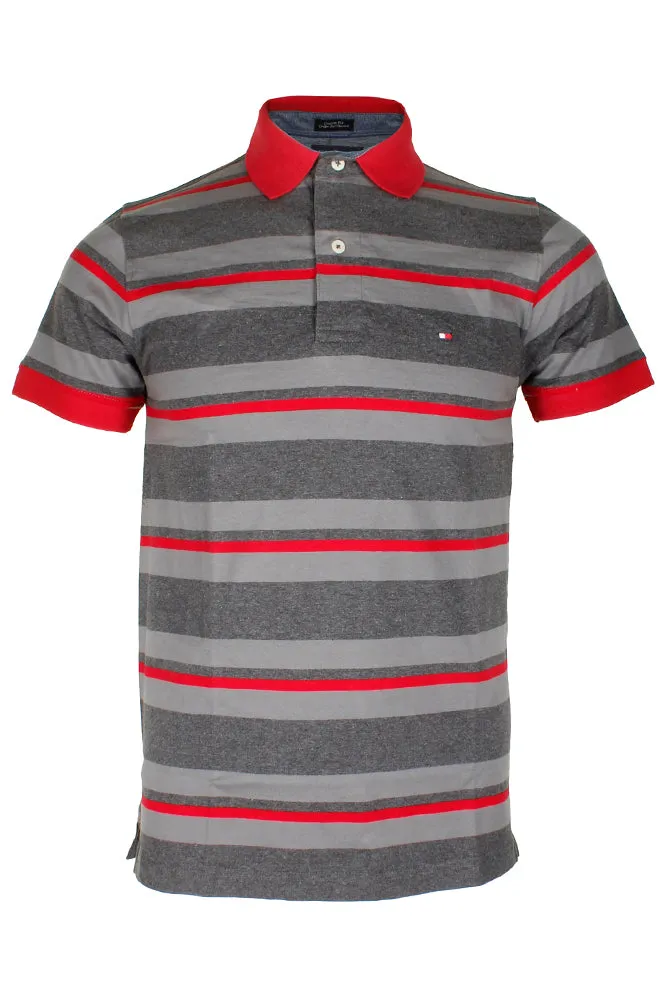 Tommy Hilfiger Men's Short Sleeve Striped Custom Fit Polo Shirt