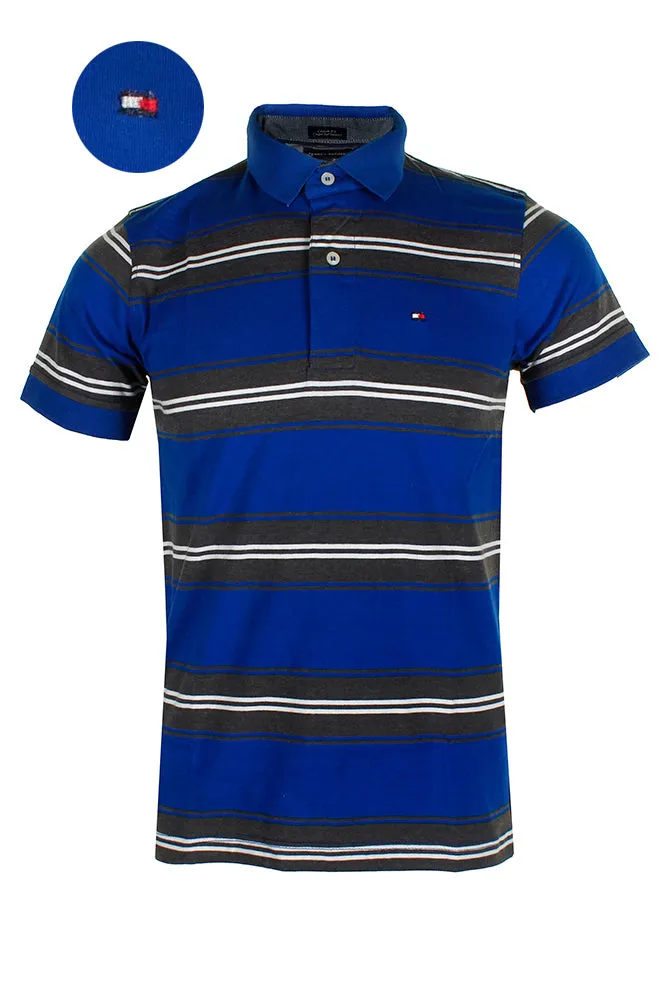 Tommy Hilfiger Men's Short Sleeve Striped Custom Fit Polo Shirt