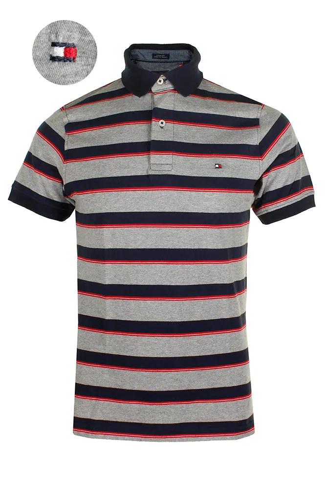 Tommy Hilfiger Men's Short Sleeve Striped Custom Fit Polo Shirt