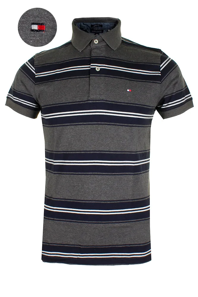 Tommy Hilfiger Men's Short Sleeve Striped Custom Fit Polo Shirt