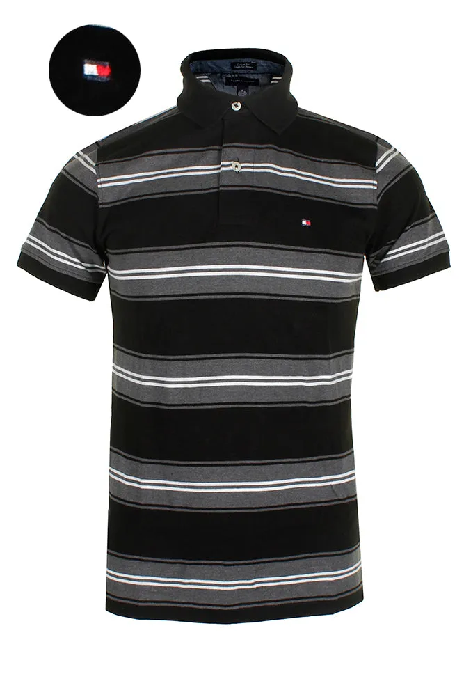 Tommy Hilfiger Men's Short Sleeve Striped Custom Fit Polo Shirt