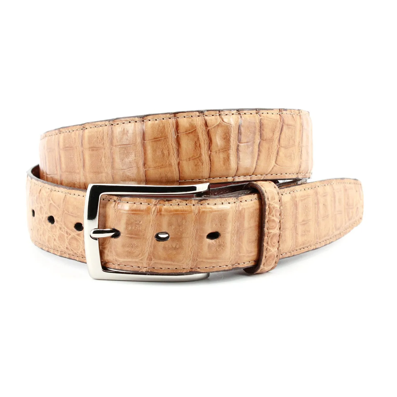 Torino 35MM Saddle Burnished Caiman w/ Polished Nickel Buckle Belt
