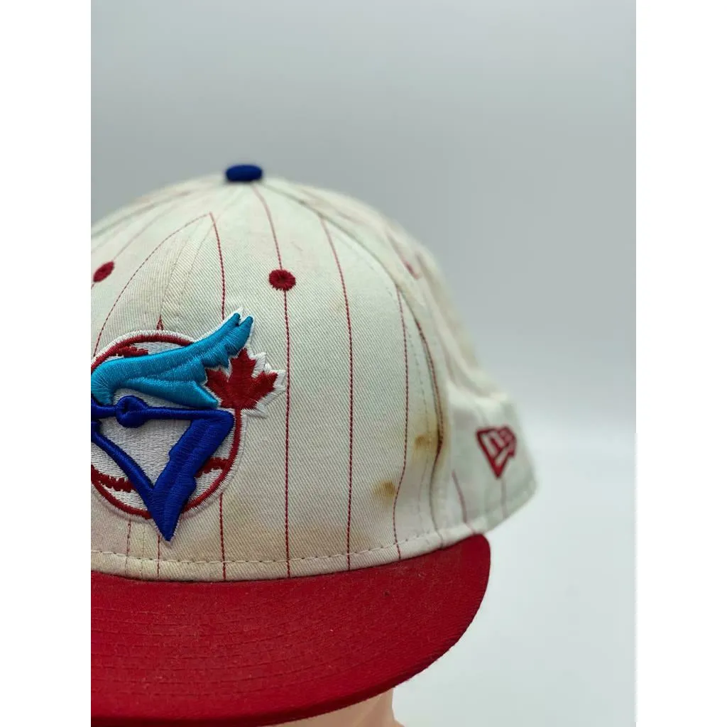 Toronto Blue Jays MLB New Era 59FIFTY Hat-White/Red with stripes Size-7 3/4