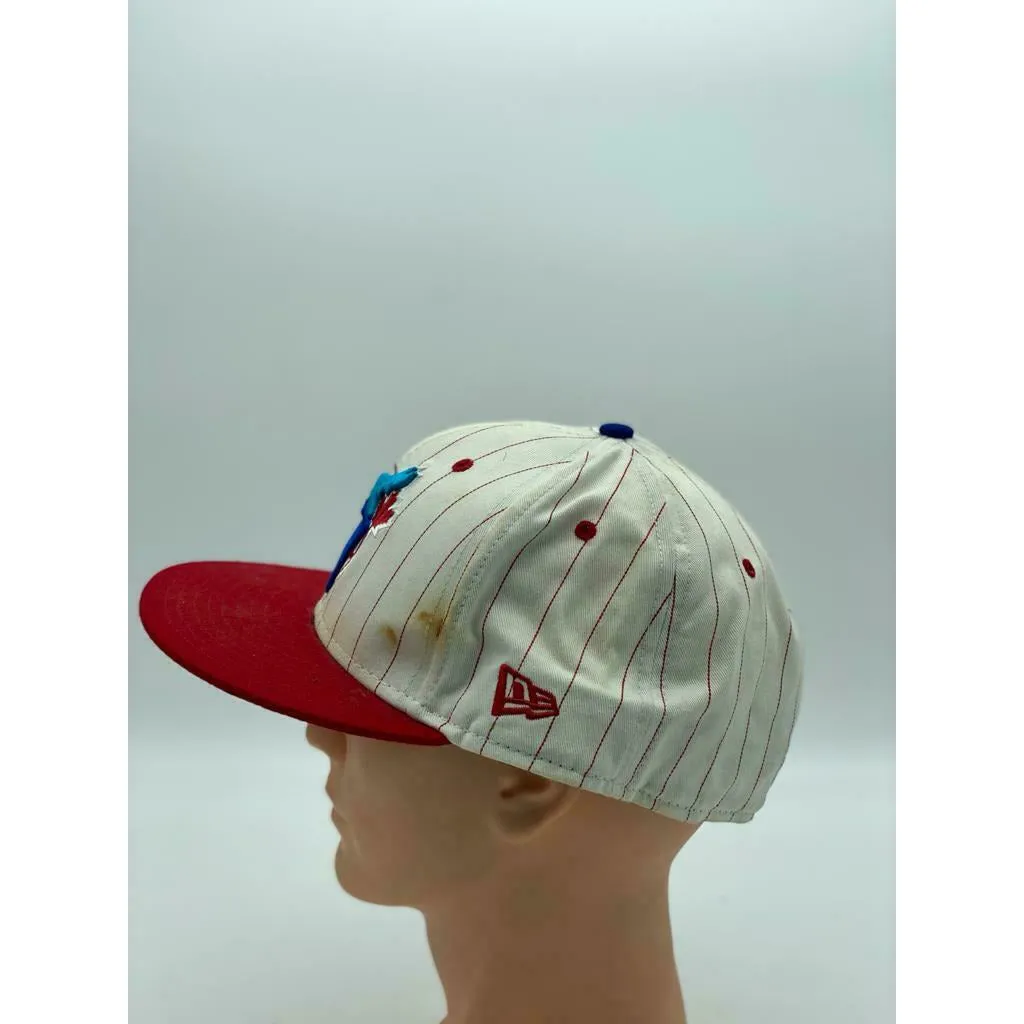 Toronto Blue Jays MLB New Era 59FIFTY Hat-White/Red with stripes Size-7 3/4
