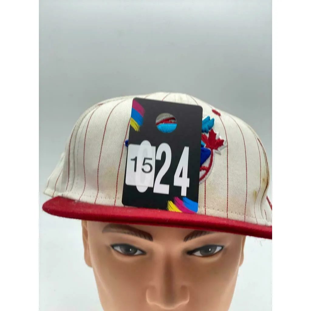Toronto Blue Jays MLB New Era 59FIFTY Hat-White/Red with stripes Size-7 3/4
