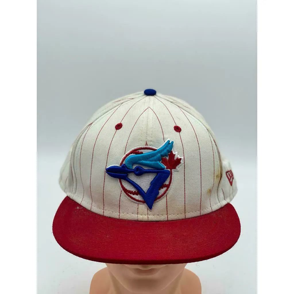 Toronto Blue Jays MLB New Era 59FIFTY Hat-White/Red with stripes Size-7 3/4