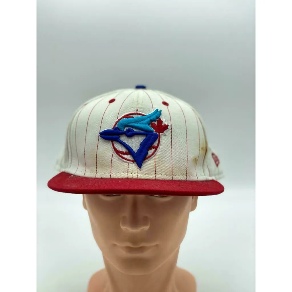 Toronto Blue Jays MLB New Era 59FIFTY Hat-White/Red with stripes Size-7 3/4