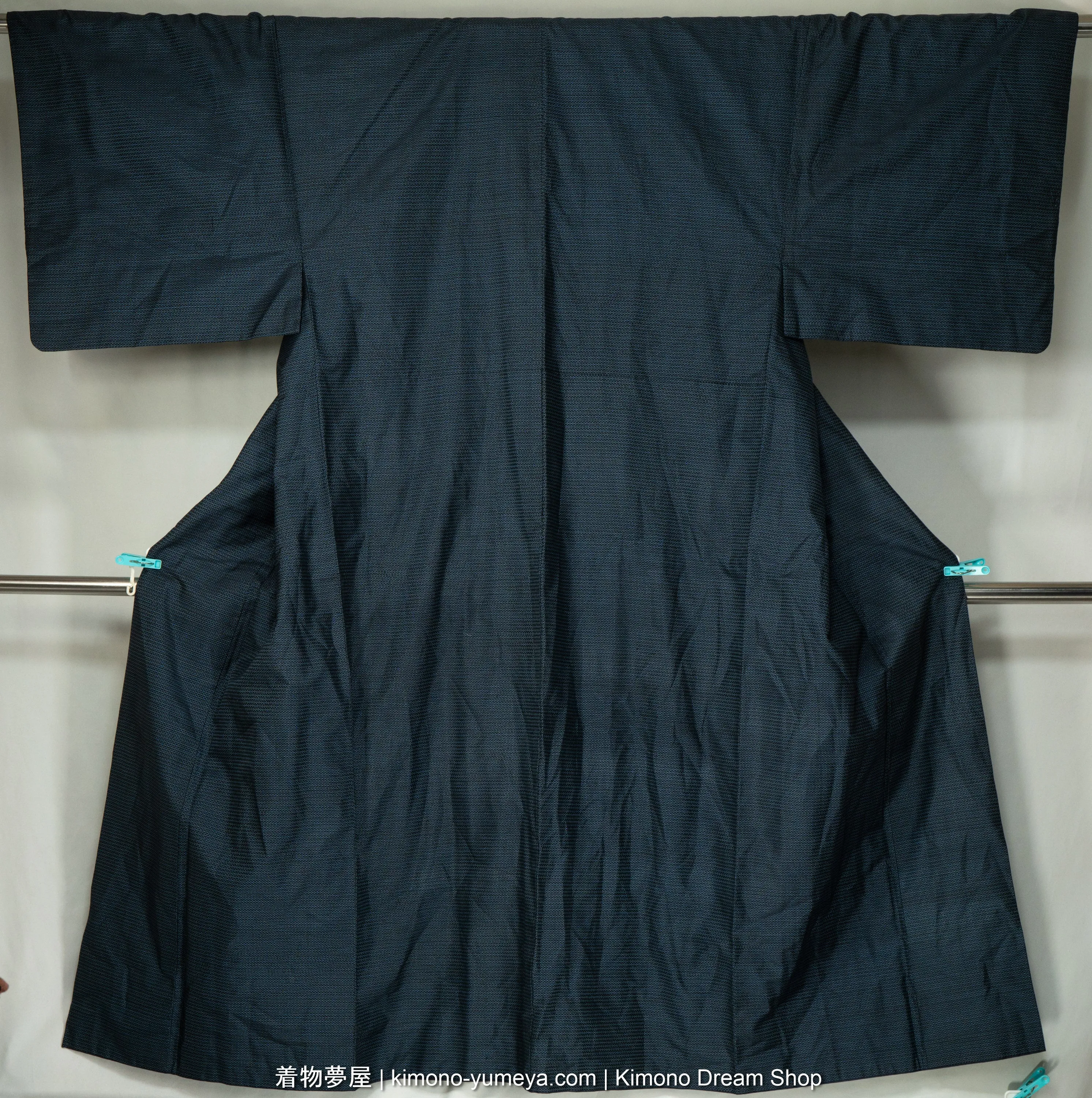 Tsumugi Tortoise Shells Men's Kimono - Dark Blue with White Blue - Dyed-Then-Woven Pattern - Traditional Japanese Robe - Shiny Polyester