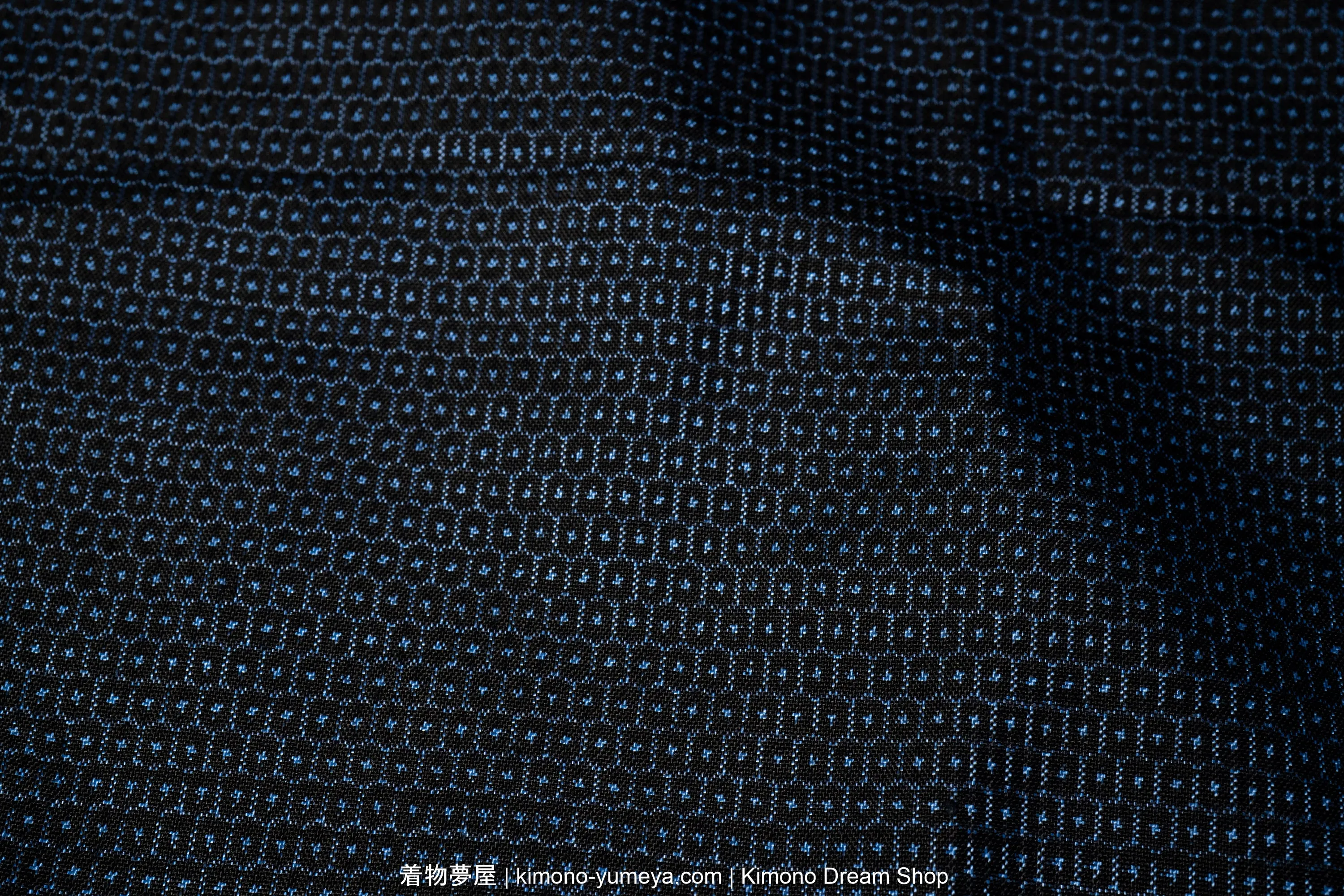 Tsumugi Tortoise Shells Men's Kimono - Dark Blue with White Blue - Dyed-Then-Woven Pattern - Traditional Japanese Robe - Shiny Polyester