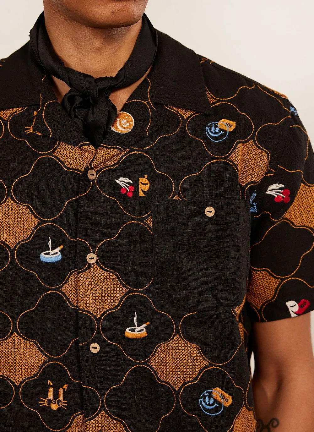 Tuck Shop Tapestry Cuban Shirt | Linen | Black