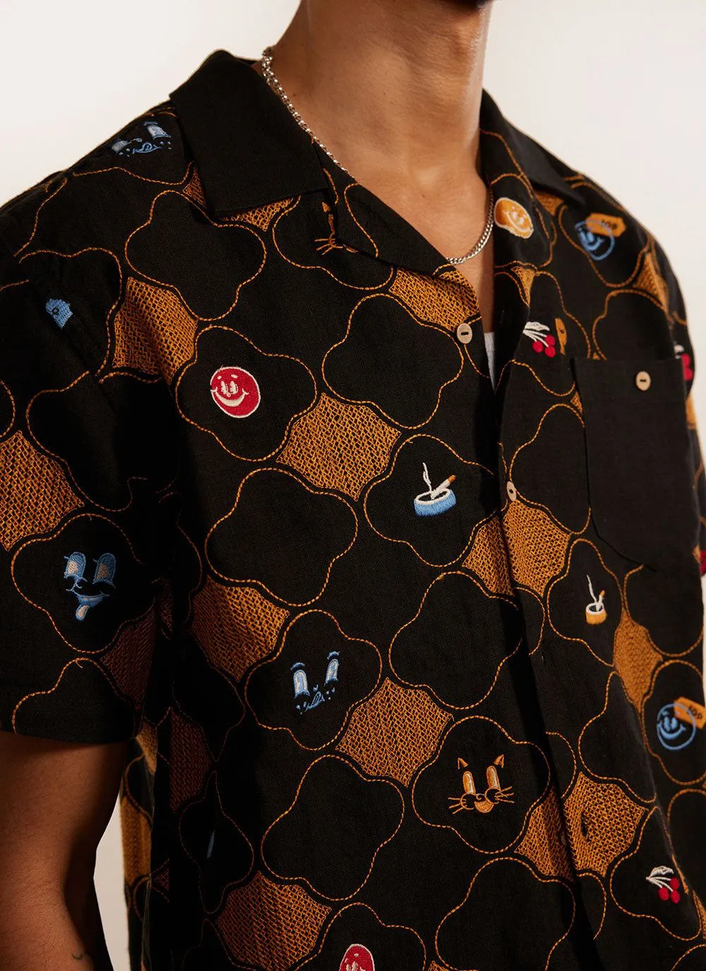 Tuck Shop Tapestry Cuban Shirt | Linen | Black