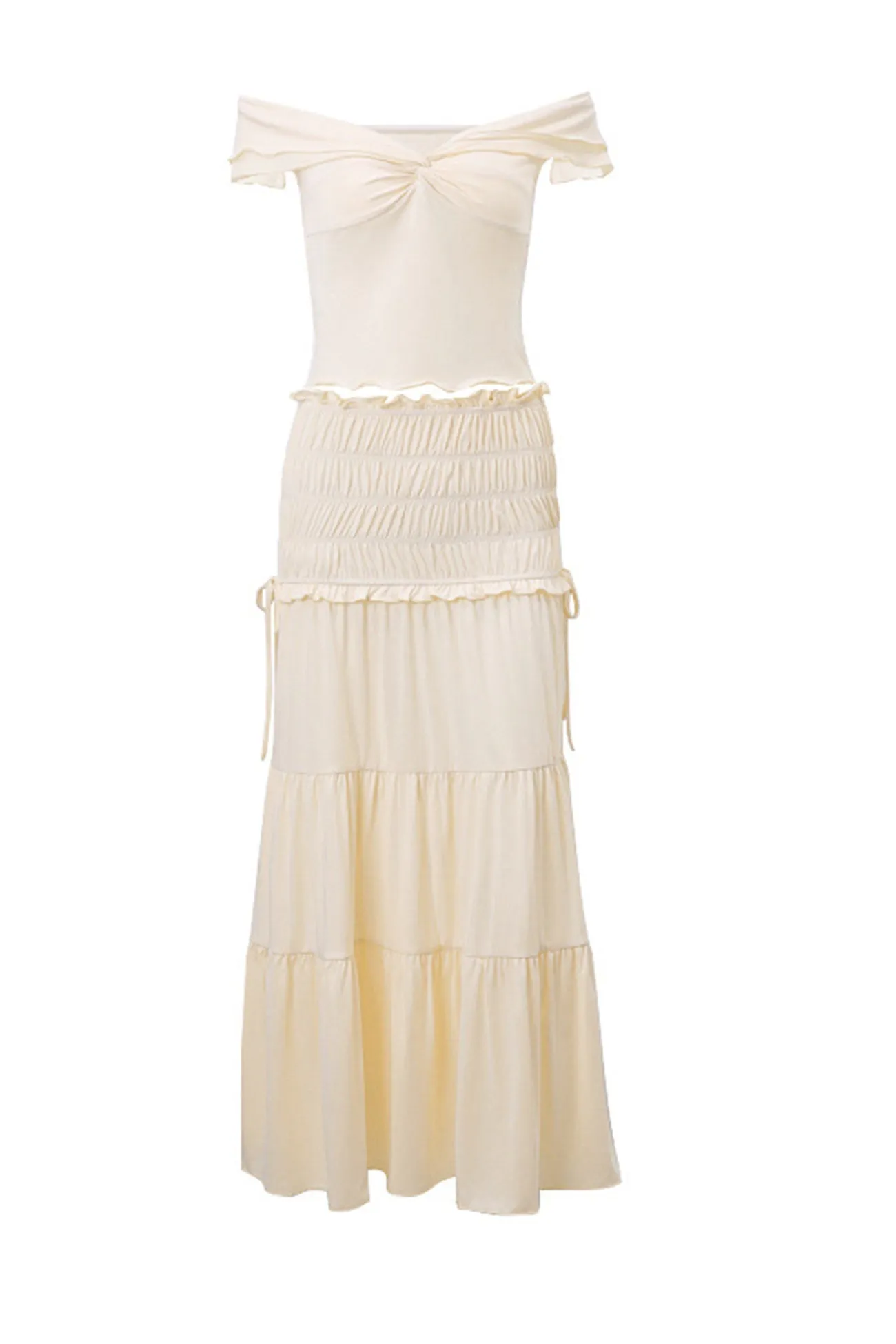 Twisted Crop Top Ruched Tiered Skirt Suits