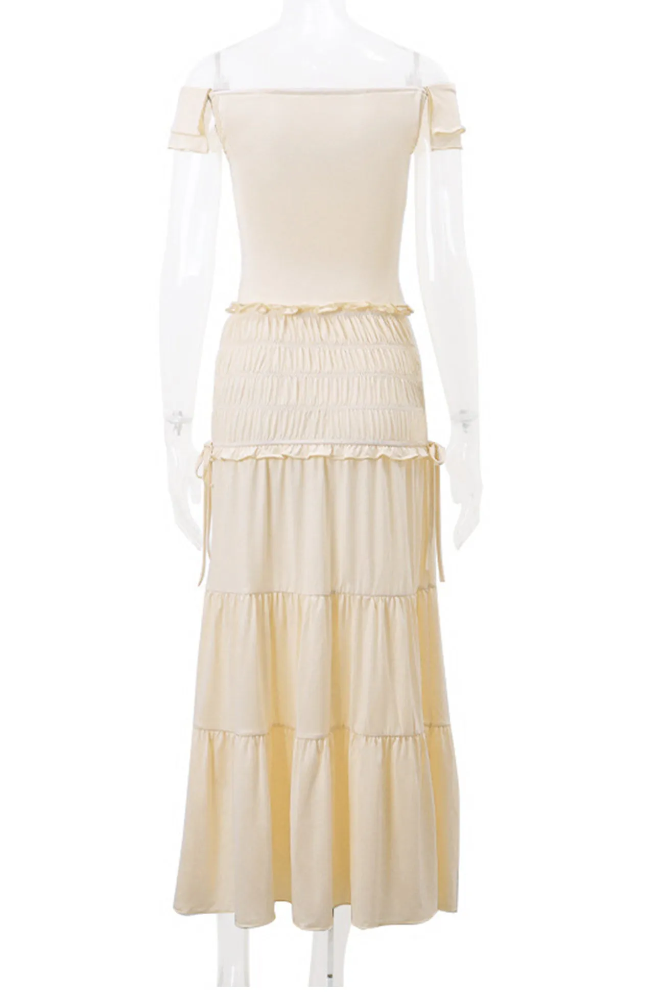 Twisted Crop Top Ruched Tiered Skirt Suits