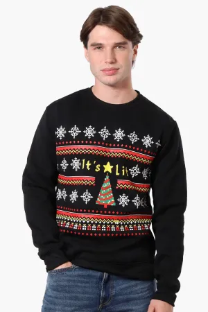Ugly Christmas Sweater It's Lit Print Christmas Sweater - Black