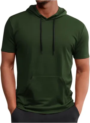 Uillui Men's Performance Hooded T-Shirt Mesh Quick Dry Athletic Hoodie Short Sleeve Outdoor Running Fitness Sports Shirts