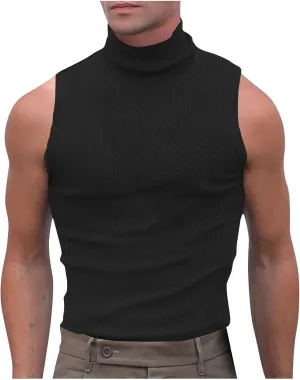 Uillui Mens Tank Tops Mock Turtleneck Sweater Casual Basic Pullover Sleeveless Fitted Gym Workout Muscle Tank Top Undershirt