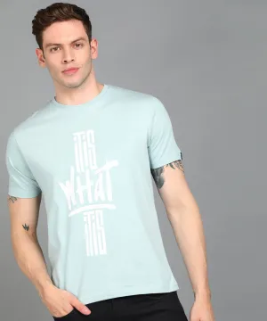 Urbano Fashion Men's Light Green Graphic Printed Round Neck Half Sleeve Slim Fit Cotton T-Shirt
