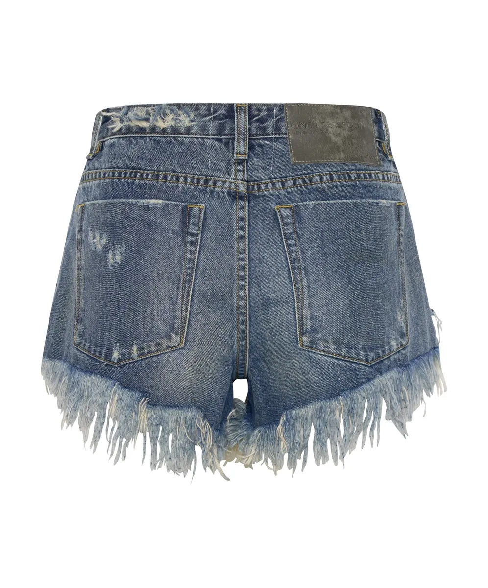 Used Blue The One Fitted Cheeky Denim Short - ONE TEASPOON