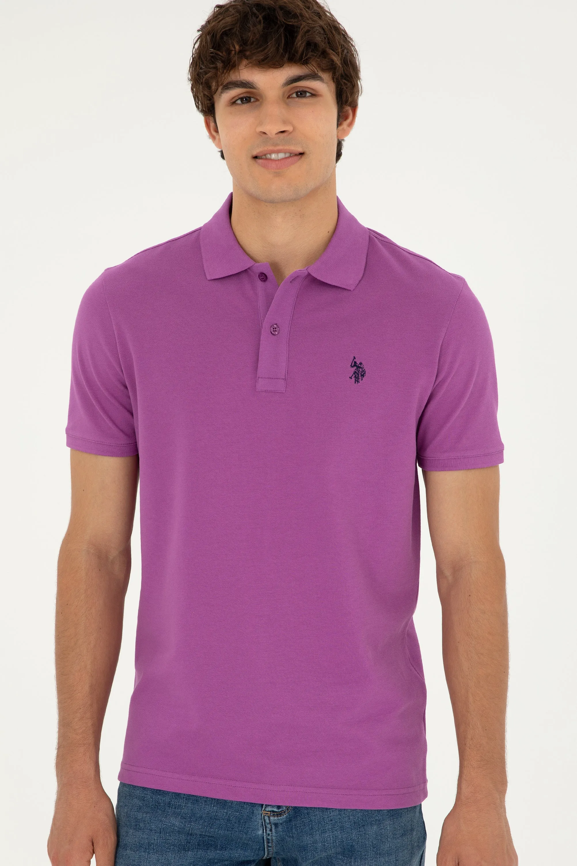 USPA Polo Shirt Men Purple VR038 USPOM216 Single Color Horse US Polo Assn.