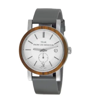 USSM Teak & Stainless Steel Watch with Grey Leather Band - 31703