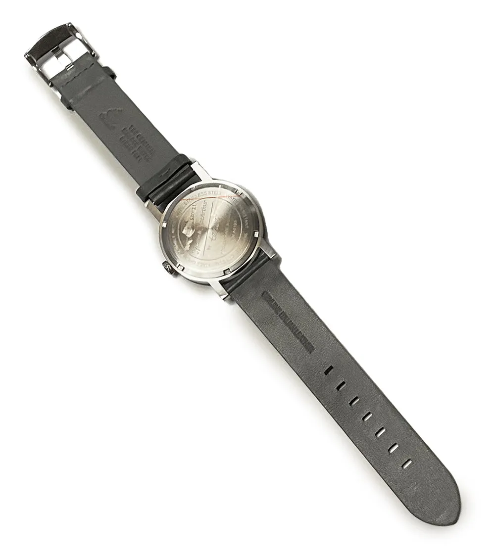 USSM Teak & Stainless Steel Watch with Grey Leather Band - 31703