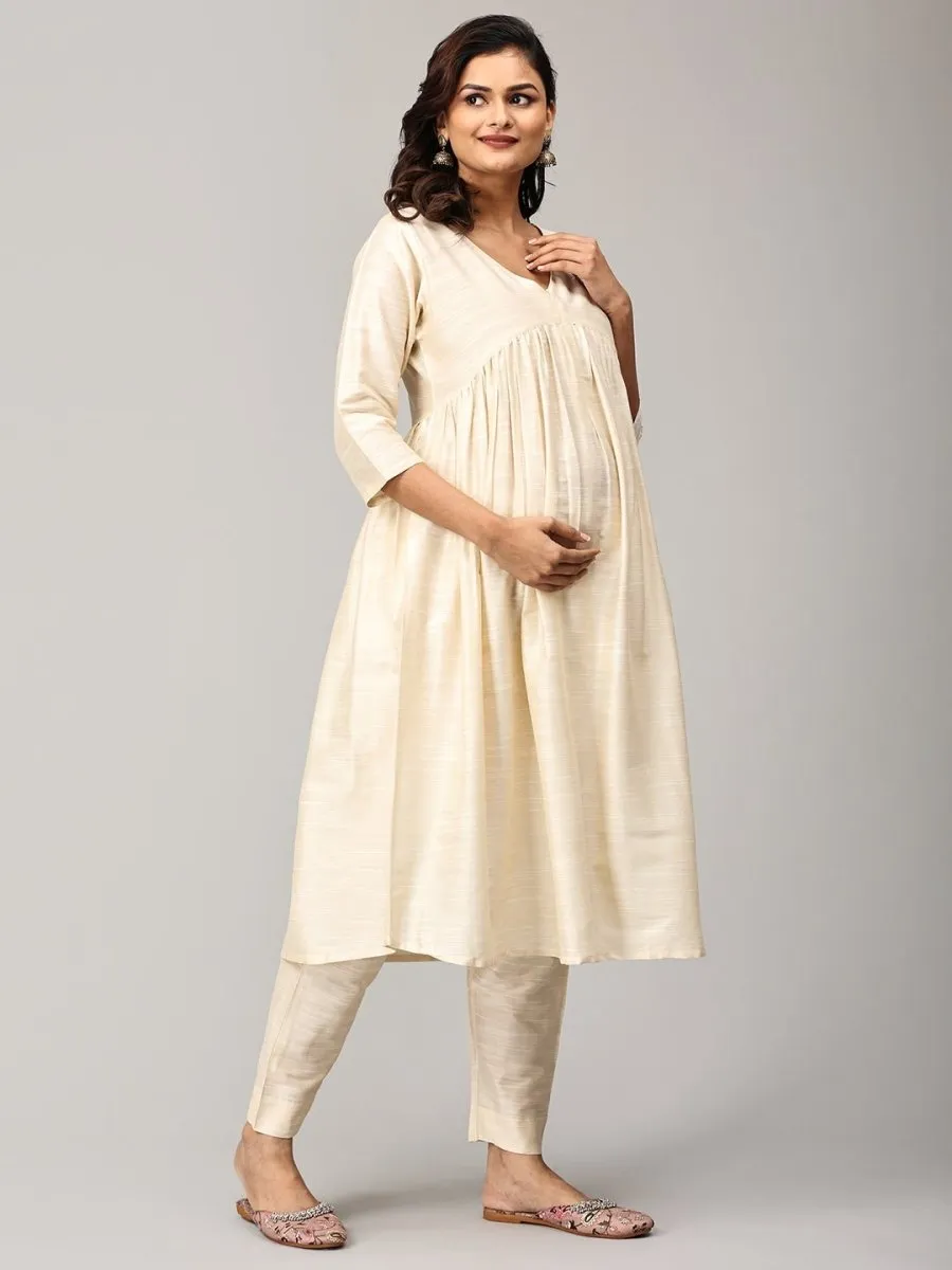 Vanilla Chai Maternity And Nursing Silk Kurta Set