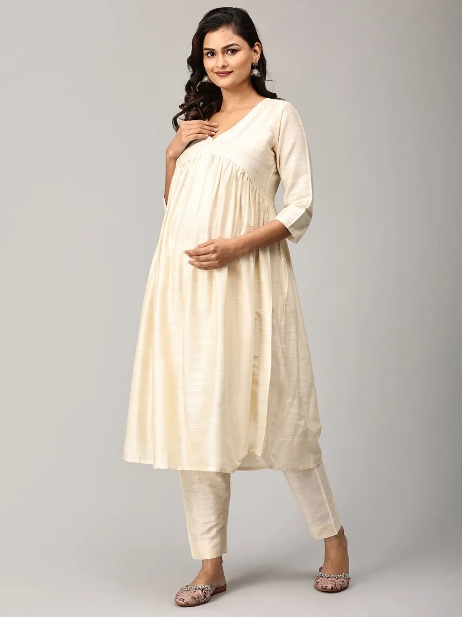 Vanilla Chai Maternity And Nursing Silk Kurta Set