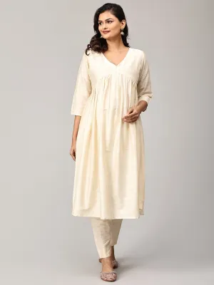 Vanilla Chai Maternity And Nursing Silk Kurta Set