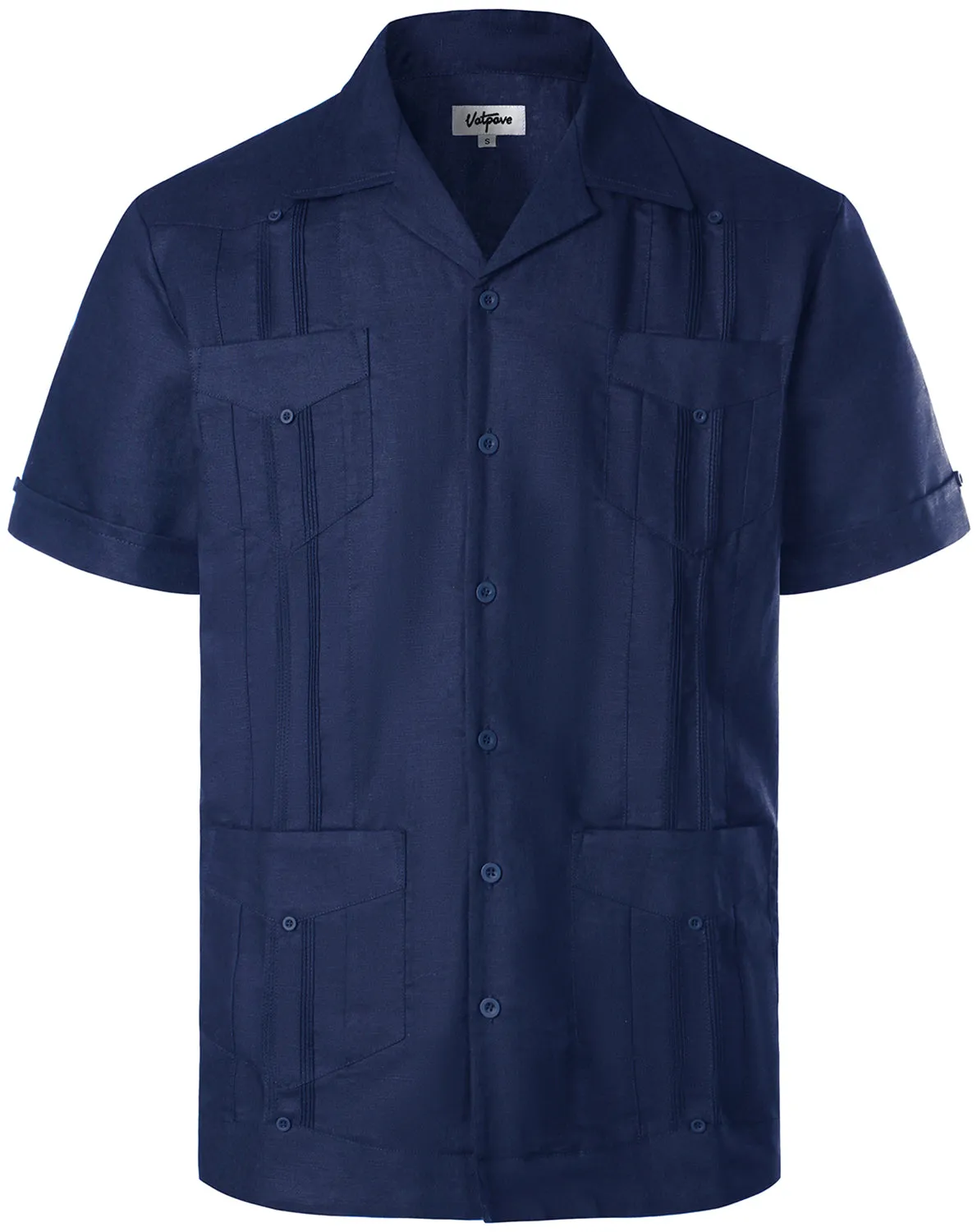 VATPAVE Mens Linen Cuban Guayabera Shirts Casual Button Down Short Sleeve Summer Shirts